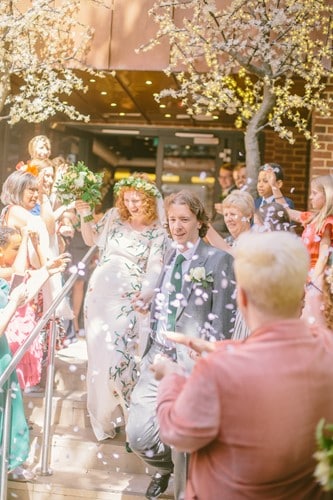 bride and groom after service