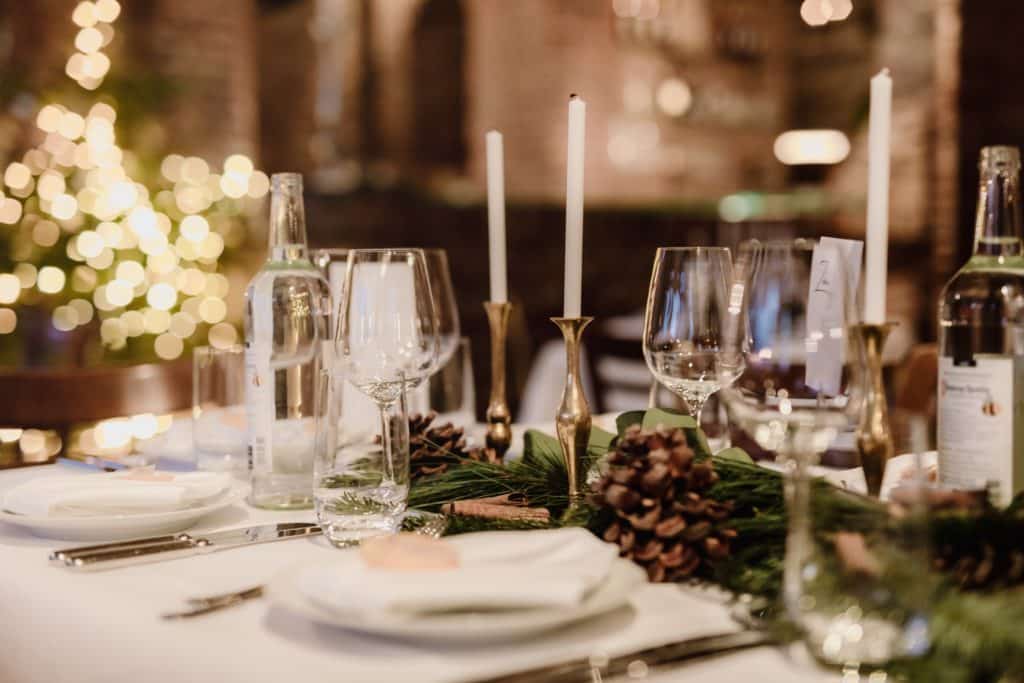 table assortment, including a festive wreath, for the perfect winter wedding