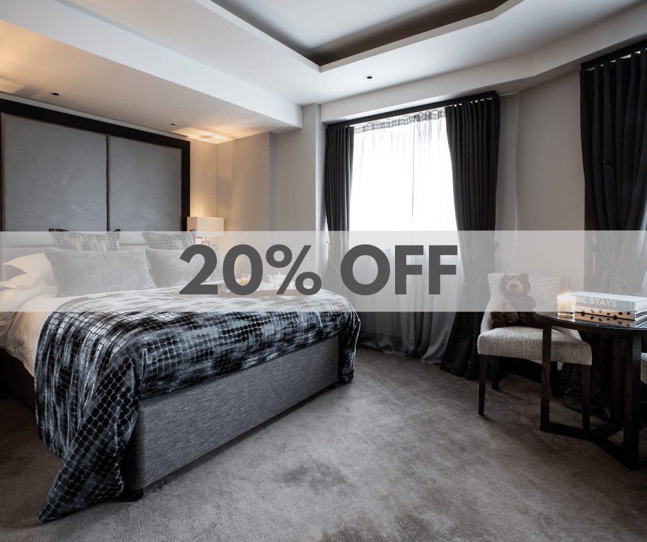 20% off banner on top of bedroom image