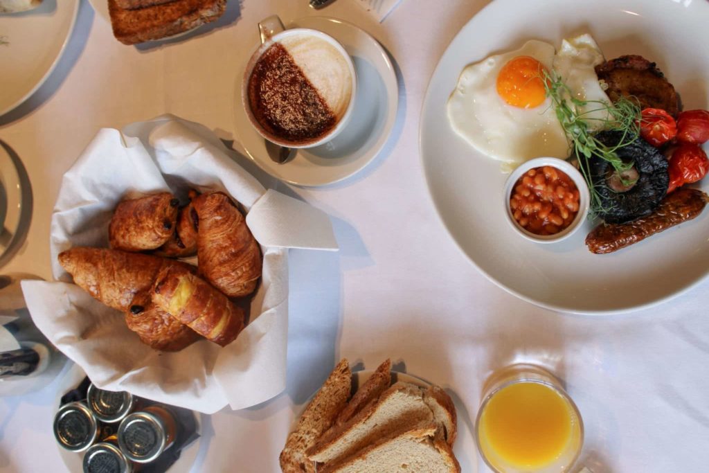 English breakfast and croissants