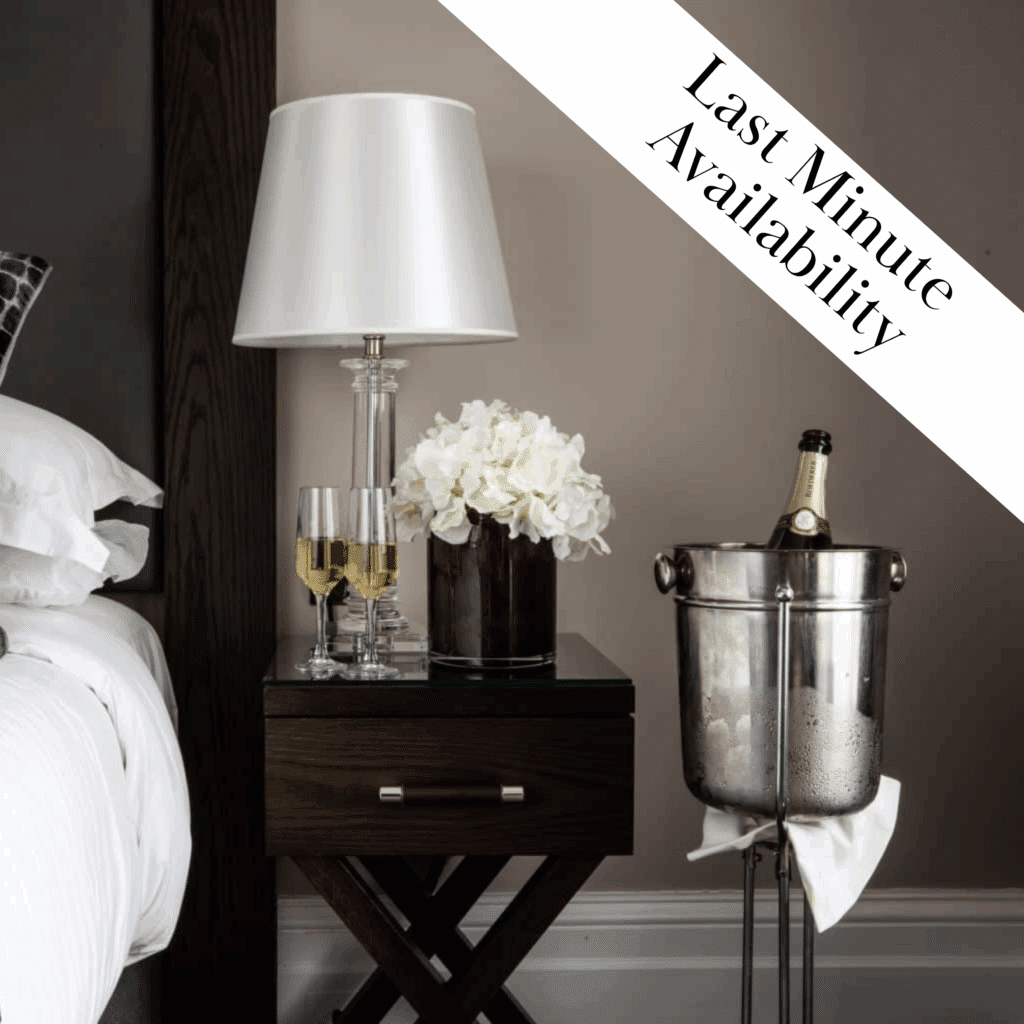 Elegant hotel room at One Warwick Park Hotel with last-minute availability for luxury stays in Tunbridge Wells.