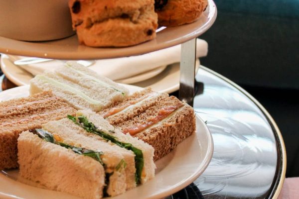 Afternoon tea pastries and sandwiches